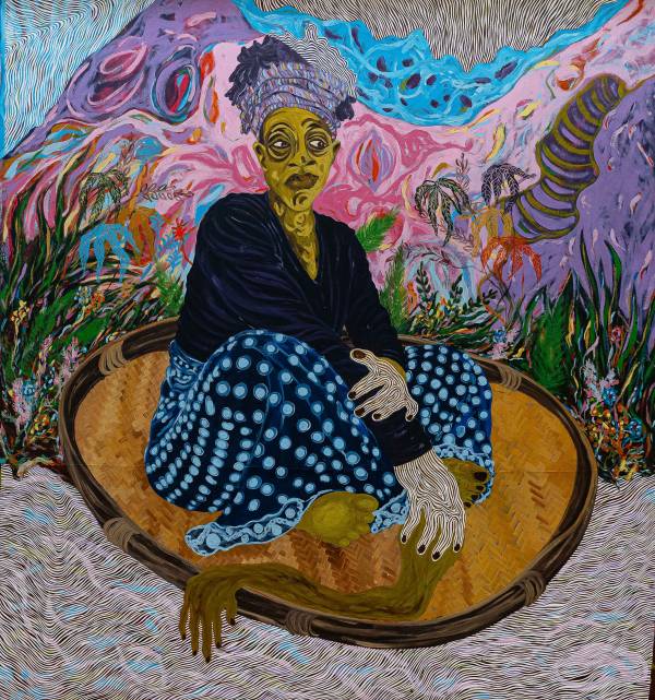 Option Dzikamai Nyahunzvi | Chibondokoto, 2026  146 x 162 cm, Oils and paper collage and canvas