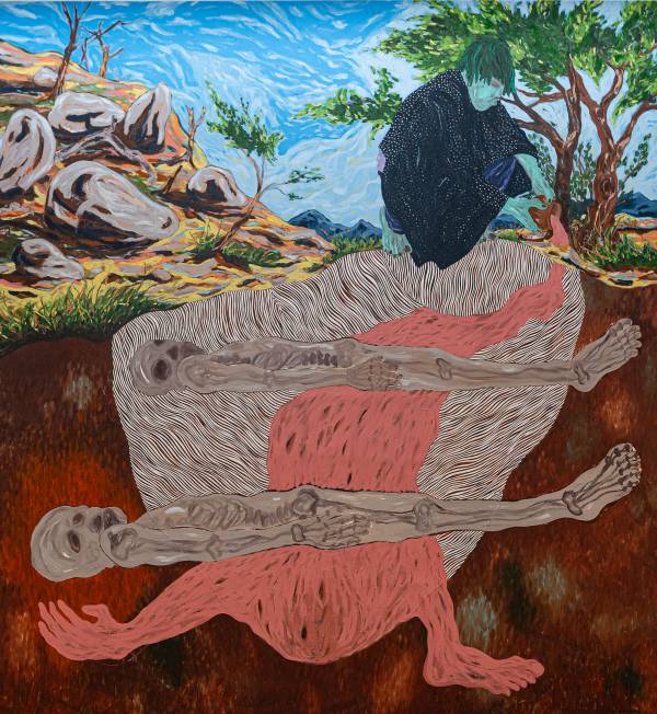 Option Dzikamai Nyahunzvi | Masumo, 2026 148 x 163 cm  Oils and paper collage on canvas 